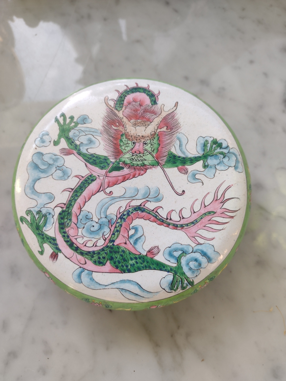 Hand-Painted Dragon Ceramic Box - Pink & Green